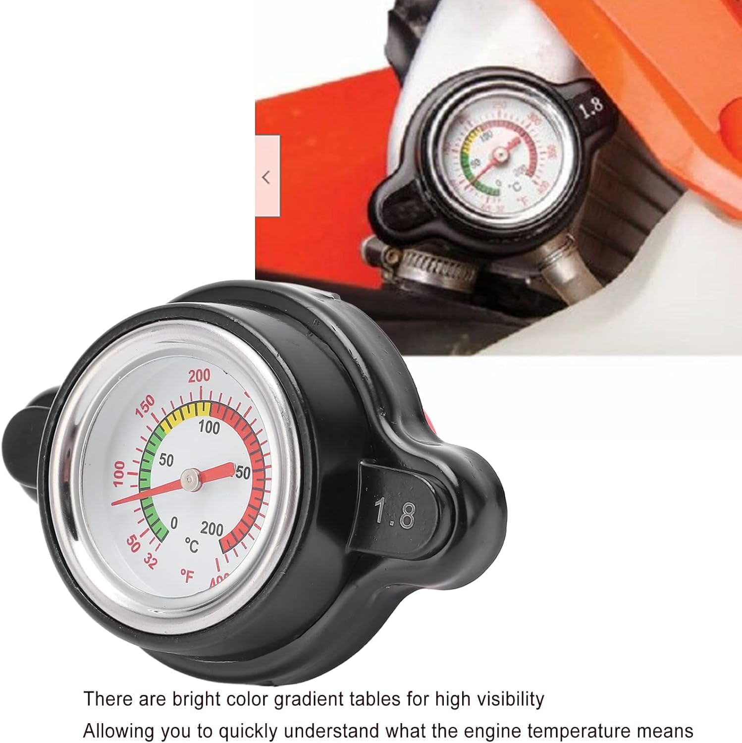 Aramox Tappo Radiatore Indicatore Temperatura, Tappo Radiatore Ad Alta Pressione con Indicatore di Temperatura 1,8 Bar 1638630001 Sostituzione per CR250R