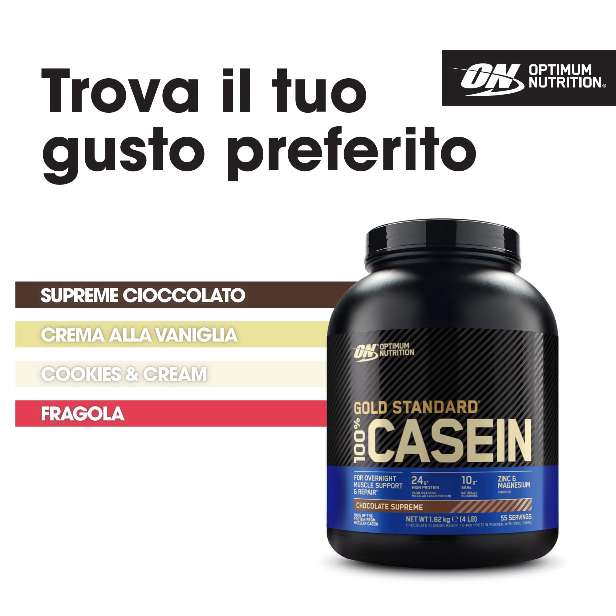 Optimum Nutrition Gold Standard 100% Proteine Caseina in Polvere, Gusto Cioccolato Supreme, 1.82kg, 55 Porzioni