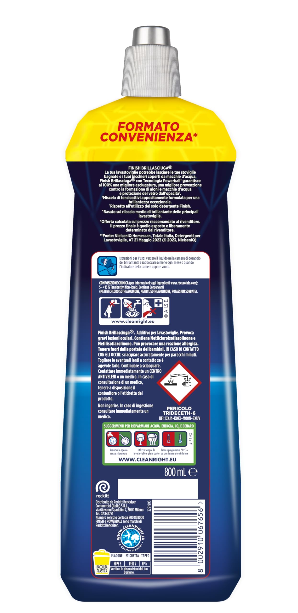 Finish Brillantante Lavastoviglie, 1 Prodotto da 800 ml di Brillantante, Additivo Lavastoviglie per Stoviglie Splendenti e Asciutte