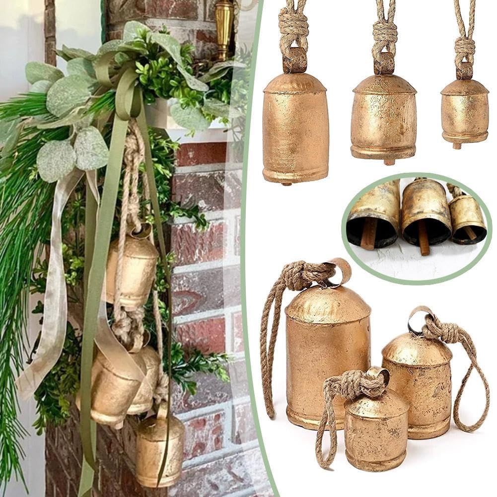 Set Di 3 Campanelle Di Natale Rustiche Giganti A Cerchio | Decoro Fai Da Te Fatto A Mano | Portafortuna Per La Casa