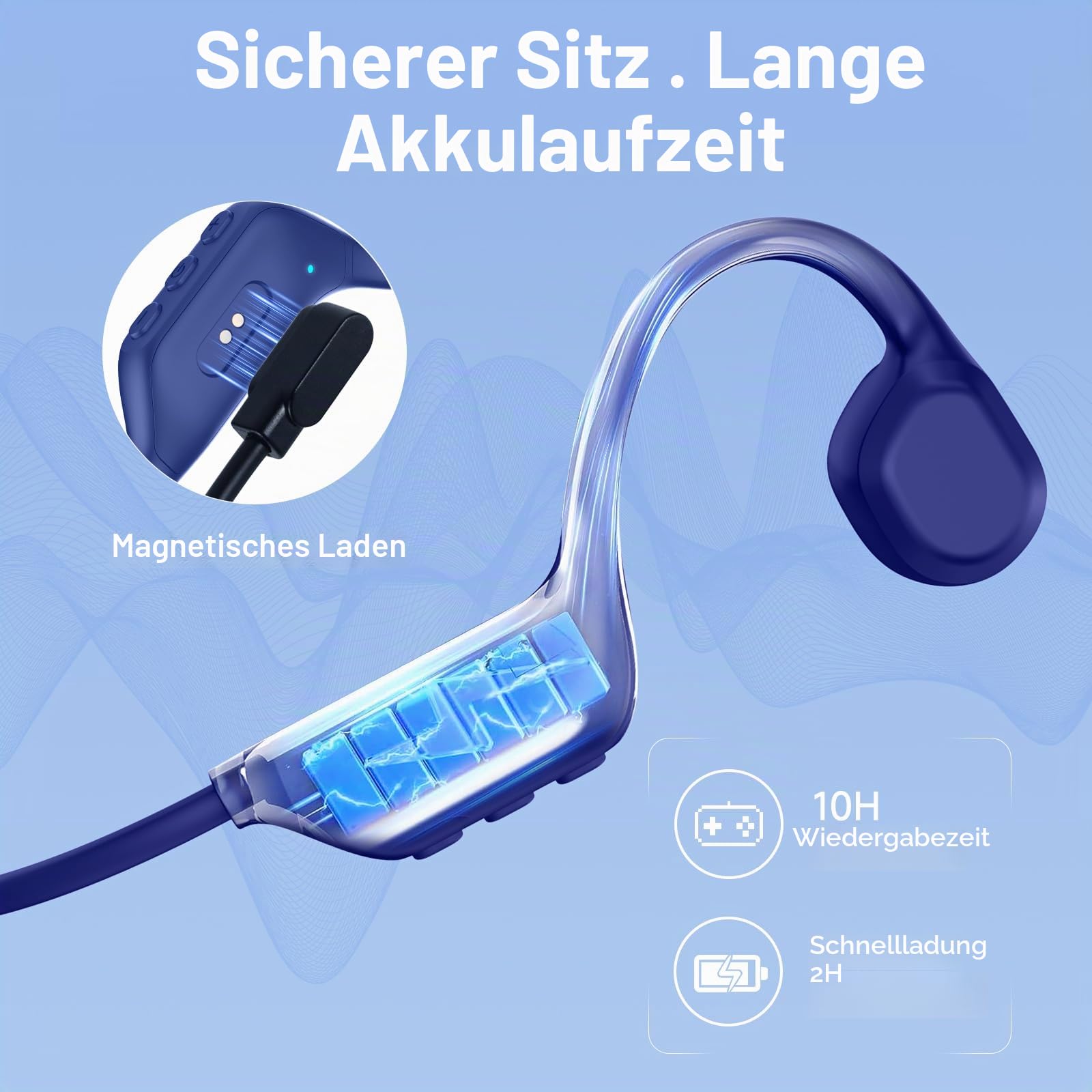 IFECCO Knochenschall Kopfhörer Bluetooth 6.0 - IP67 Wasserdicht Bone Conduction Headphones mit Mikrofon, Lange Akkulaufzeit, Open Ear Kopfhörer Kabellos für Fitness Radfahren Läufer Fahrrad