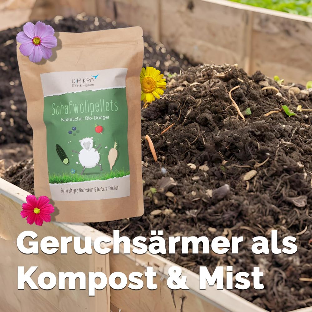 DIMIKRO Schafwollpellets - organischer Langzeitdünger - 2,5 kg | Natürlicher Dünger für Pflanzen, Gemüse, Obst- und Ziergehölze - fördert nachhaltige Böden im eigenen Garten