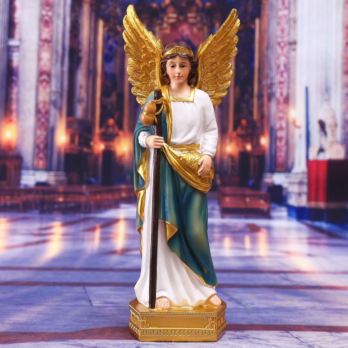 QIANLING 9" Archangel Raphael Statue - St. Raphael the Archangel Catholic Angel Figurine, Arcangel Rafael Statue for Home Altar, Christian Religious Decor and Healing Guardian Angel Sculpture