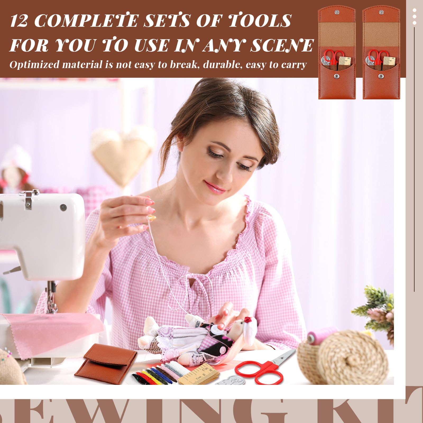 FineCheer Juego de 12 juegos de costura de viaje, juego de bolsa de costura portátil, kit de reparación de hilos con agujas, botón de hilos, suministros de bricolaje con accesorios para adultos,