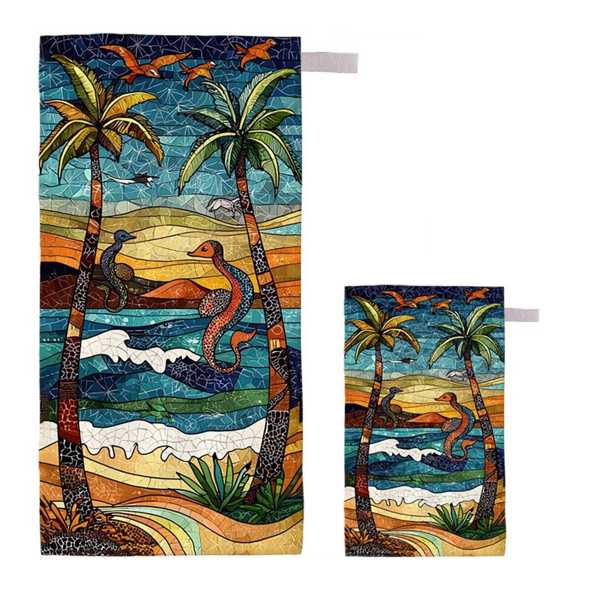 Telo Mare XXL 220x100cm/35x70cm, 2 Set Telo Mare Microfibra Albero Asciugamano Palestra Uomo, Antisabbia, Leggero, Asciugatura Rapida, Teli da Spiaggia Grandi Accessori per Camping Natation Yoga F-34