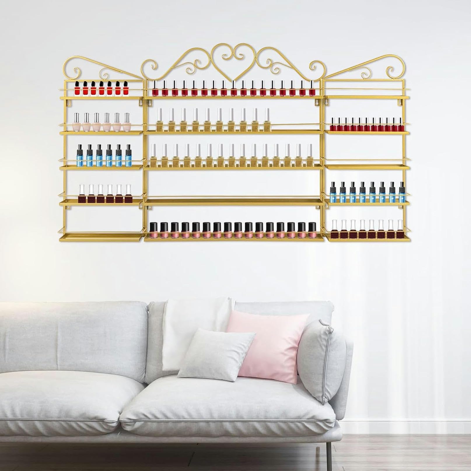 Organizador de esmaltes de uñas de Pared: Organizador de esmaltes de uñas de 5 Niveles para Montaje en Pared, Fabricado en Metal, Adecuado para Salones de uñas y centros de Belleza, Soporte