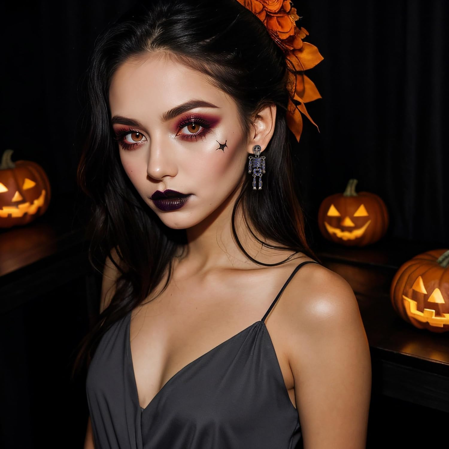 BriLove Halloween Costume Gothic Skeleton Spooky Skull Dangle Earrings Animal CZ Crystal Rhinestone Earring for Women Cosplay Party Prom - Image 3