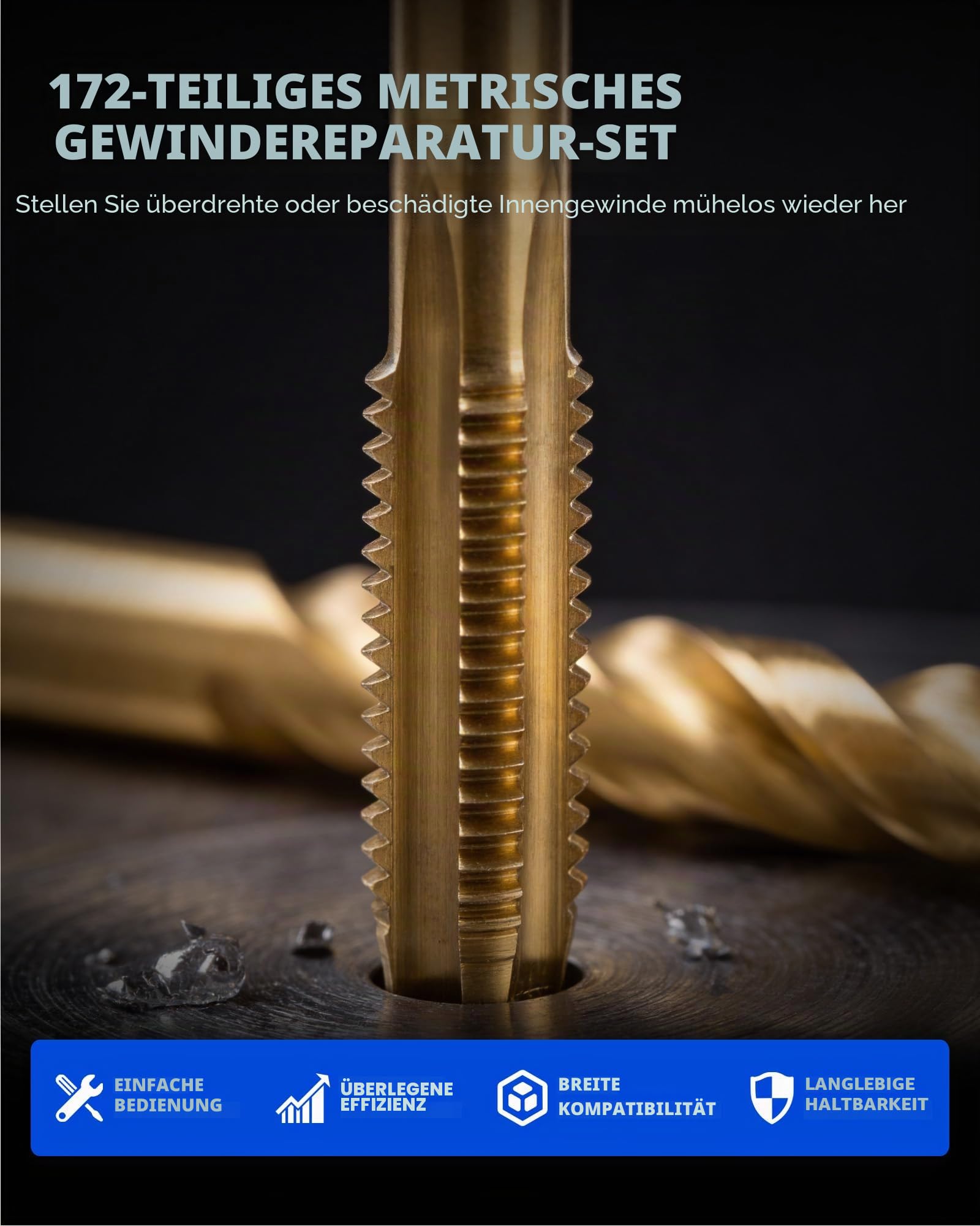 Orion Motor Tech Gewindereparatursatz 172-teilig, Gewindeeinsätze Set M5 M6 M8 M10 M12, Gewindereparatur-Set mit HSS Bohrern, Gewindebohrern und Drahtgewindeeinsätzen, Profi-Reparaturset für KFZ