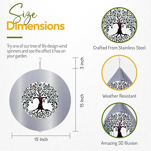 Miniatura 5 de Molinillos de viento de árbol de la vida para patio y jardín, adornos de metal para decoración de jardín, molinillo de viento al aire libre, regalos