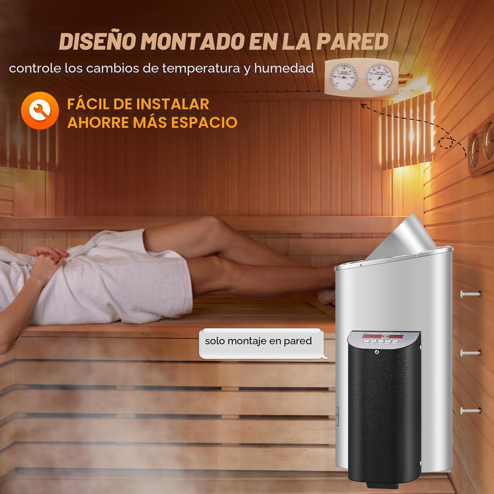 Mxmoonant 6KW Calentador de Sauna, Control de Pantalla Digital, para Casa, Hotel, Spa, Max 9 m³, con Higrotermógrafo Sauna