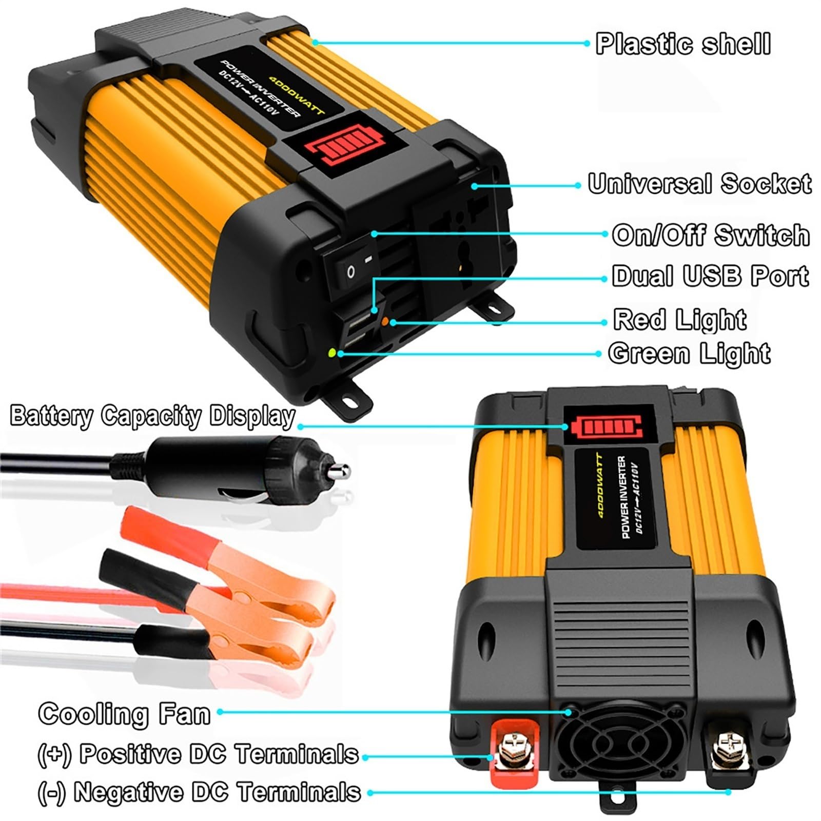 4000W/6000W Kit Solar Completo Con Inversor 100W Panel Y Controlador 50A | Panel Monocristalino Impermeable, Protección Múltiple De Circuitos, RV, Camping, Cabaña, Energía De Respaldo(4000W,12V-110V)
