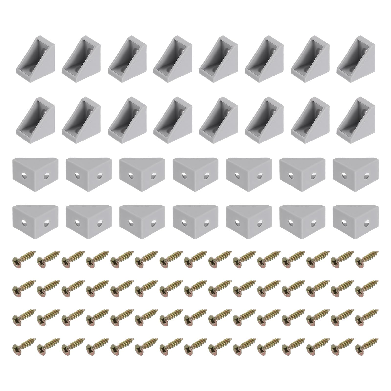 sourcing map 60Pcs 90 Degree Plastic Corner Braces, 20x15x20mm Nylon Shelf Right Angle Brackets, L Shape Bracket with Screws for Cabinets, Cupboards (Gray)