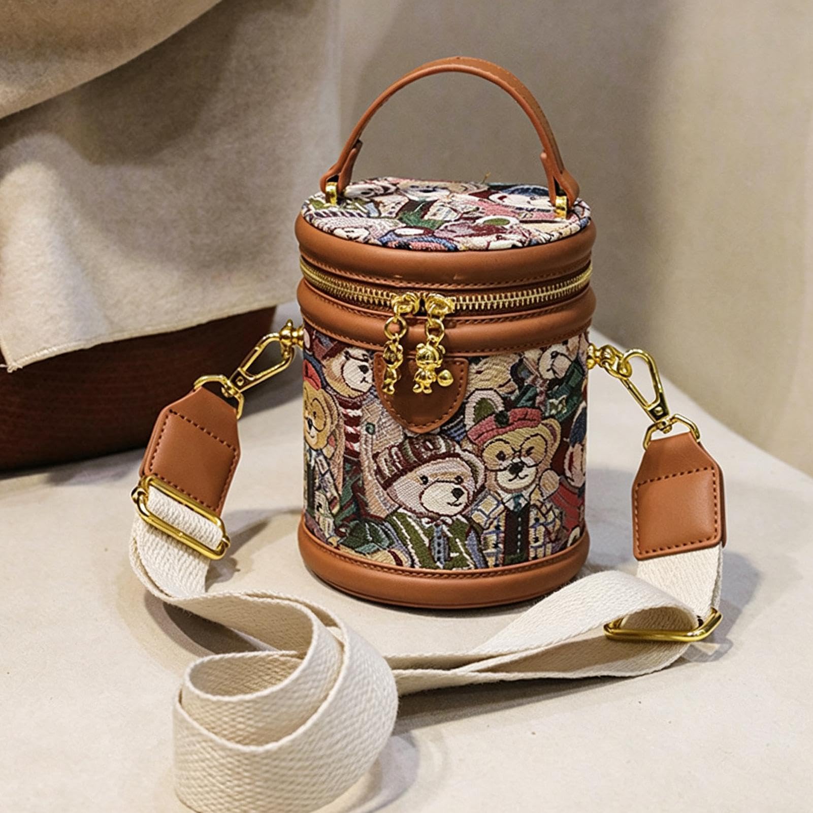Generisch Mała torba na bucket bag skóra PU regulowana miś retro | Damskie torebki do codziennego dojazdu, pracy, biura, na zakupy, randkę, podróże, spacery, jazdę na rowerze, kemping i