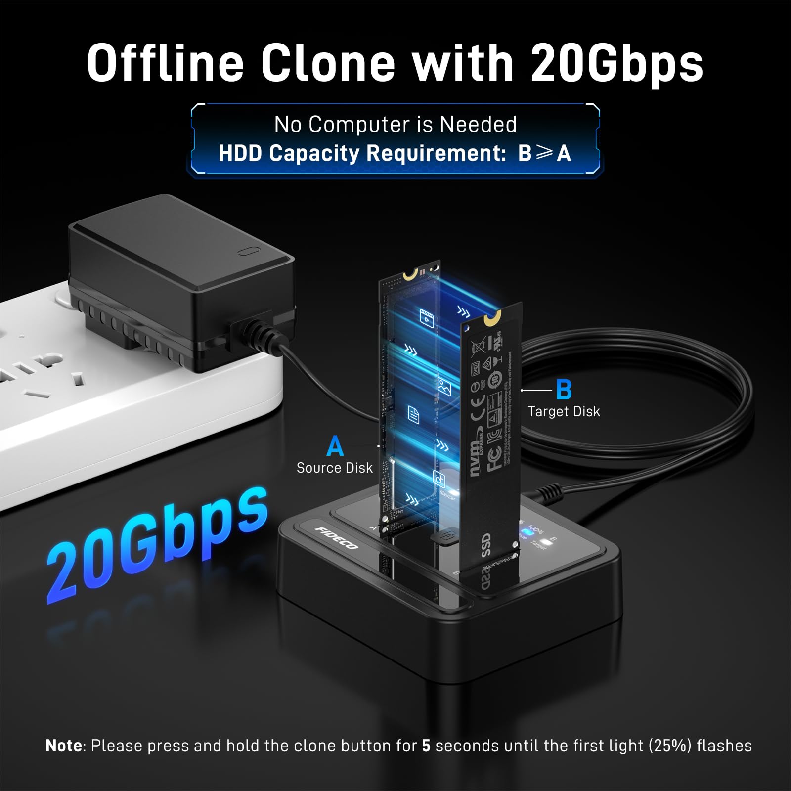 Fideco M.2 NVMe Cloner Dock USB 3.2 Gen 2 - Dettaglio