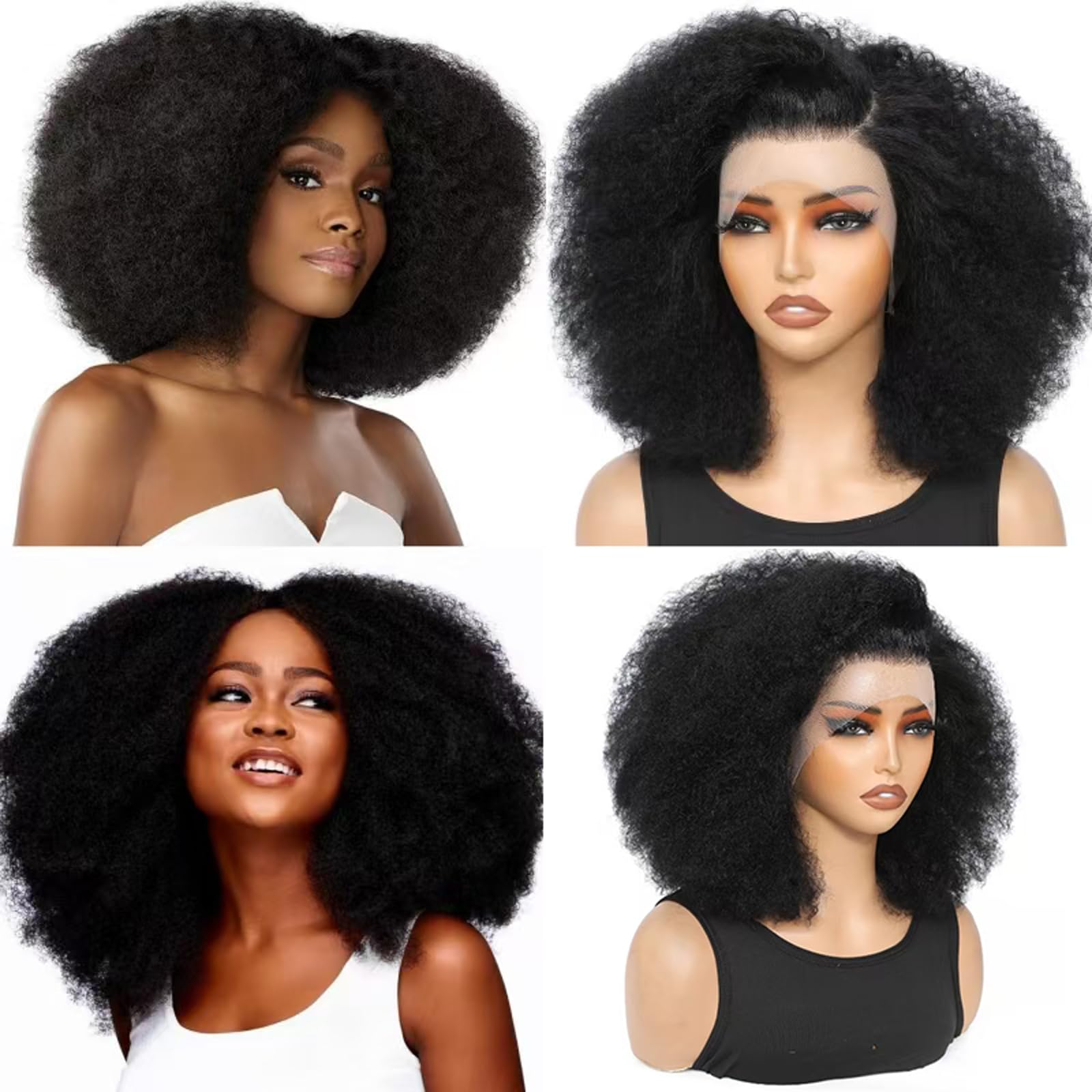 Yacurcur Afro Kinky Curly Wig 13x4 Lace Front Wigs 180% Density Human Hair Blended Kinky Curly Lace Frontal Wigs for Black Women Natural Black 18 Inch - Image 2