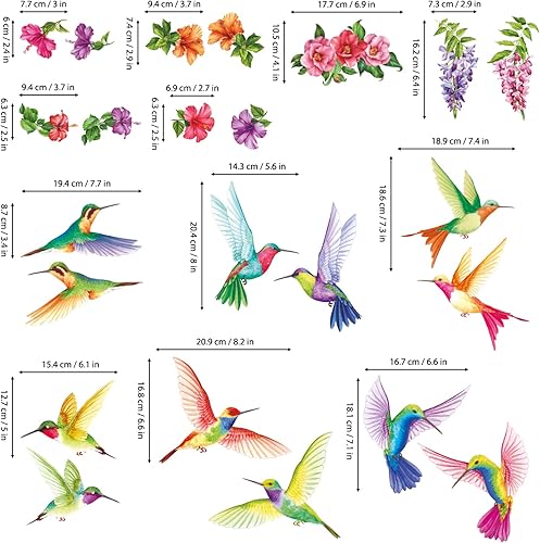 Miniatura 5 de DECOWALL DS-8060 Calcomanías de pared de flores tropicales y colibríes, calcomanías de pared, decoración de habitación, dormitorio, sala de estar,