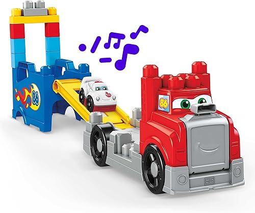 Miniatura 3 de MEGA BLOKS Fisher Price - Juguete de construcción de autos de carreras para niños, 16 piezas, 5 sonidos y pista de carreras, rojo, ideas de regalo