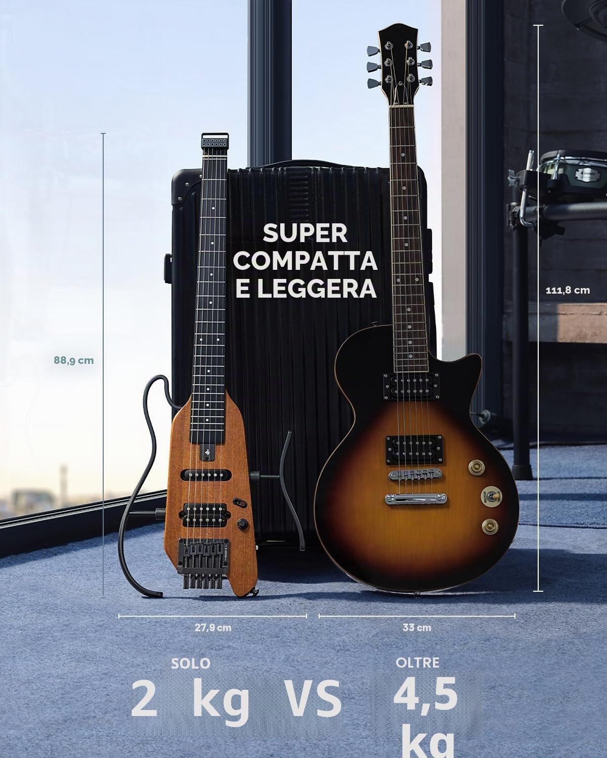 Donner HUSH-X - Kit per chitarra elettrica - Chitarra Headless Leggera, Ottima per Viaggiare e Allenarsi, Corpo in Mogano Massiccio con Telai Facili da Montare, Custodia, Tutti gli Accessori, Naturale