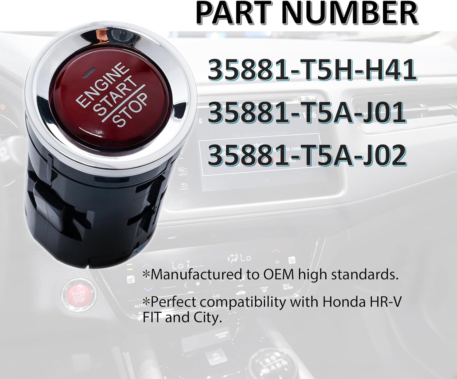 MANATEE 35881-T5H-H41 Ignition Starter Switch for Honda FIT 2015 2016 2017 2018, 35881T5AJ01 35881T5AJ02 Start Stop Push Button One-Button Switch