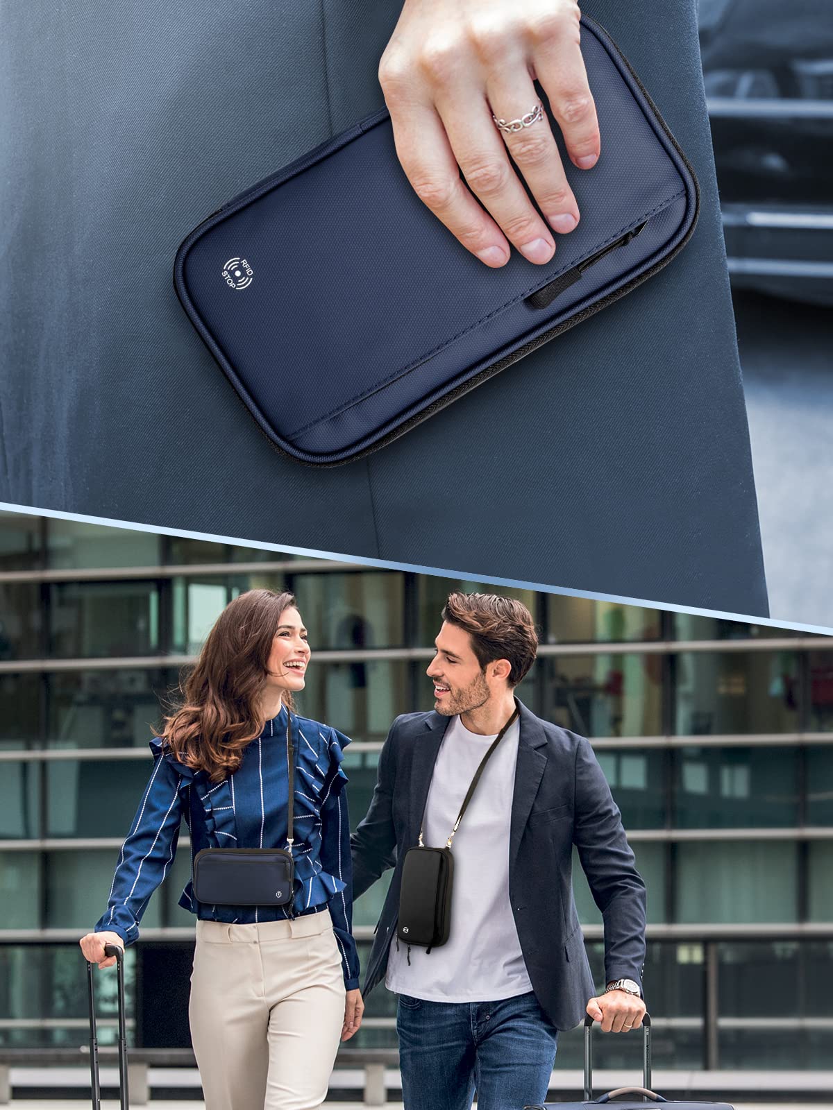 Reisepass Tasche Familie Reiseorganizer mit RFID Blocker,Faltbare Reisepasshülle Ausweistasche für Damen Herren,Schutzhülle für Flugtickets,Kreditkarten/Ausweis,Tragbare Dokumententasche (Blau)