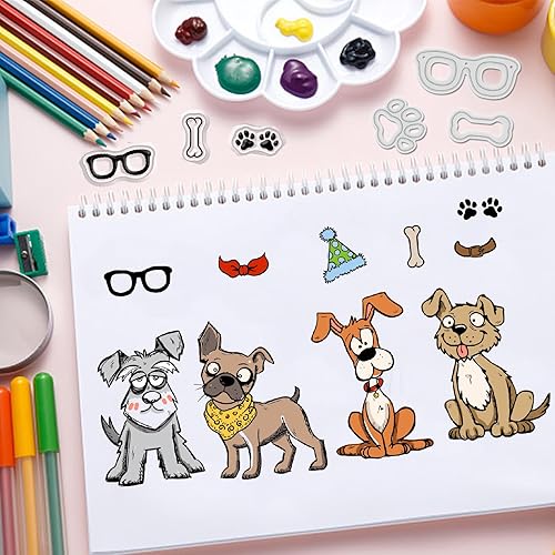 Vista 8 de GLOBLELAND Sellos transparentes de silicona para perros cómicos de corte de animales de metal, plantillas para manualidades de pintura de PET