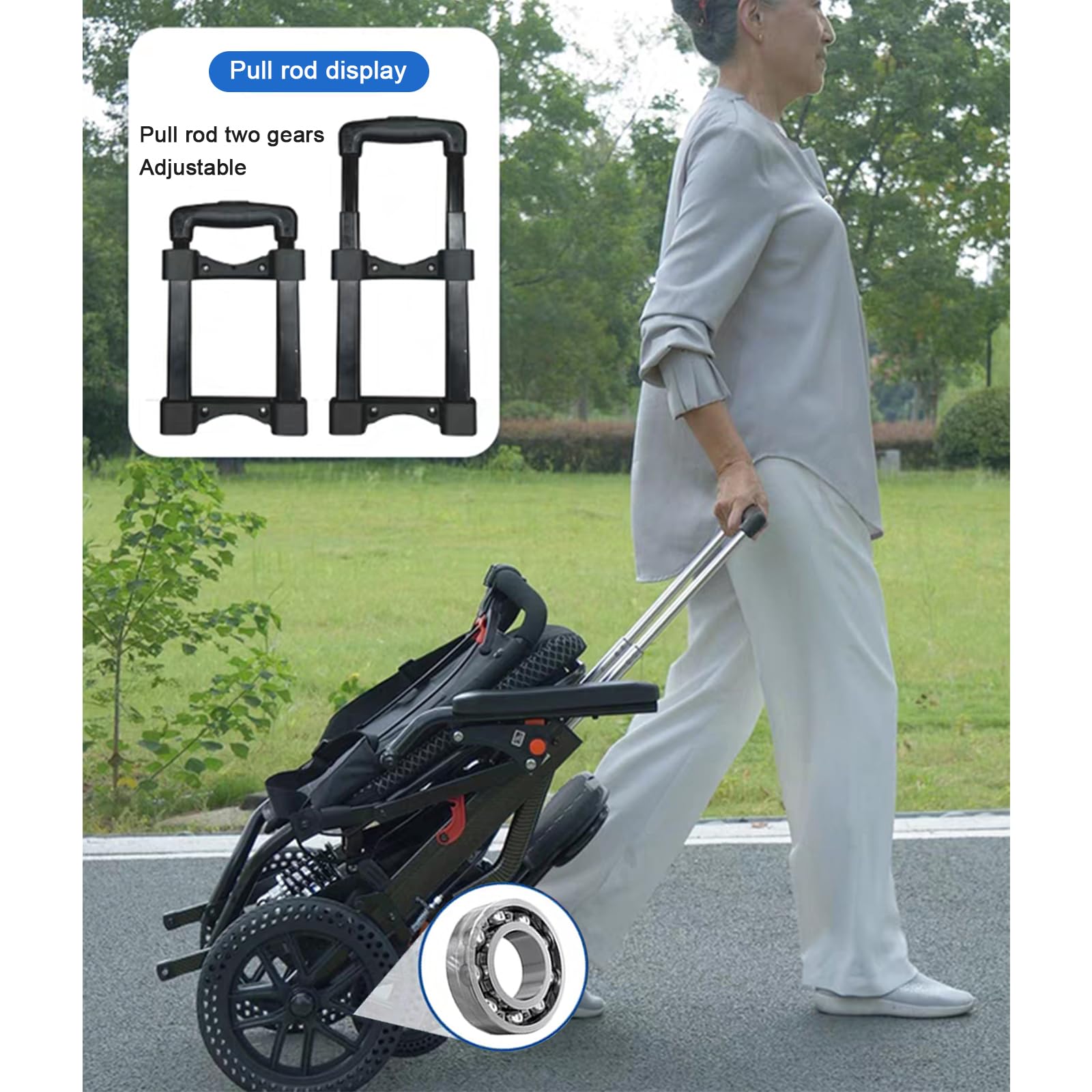 Silla Ruedas Plegable de Acero para Personas Mayores,Sillas de Ruedas Adulto para Exterior,Silla de Ruedas Plegable Ligera de Paseo Ancianos,Freno Manual, Reposapiés(Rear Wheel 20cm/7.87in)