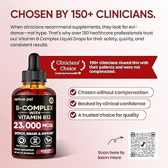 Venture Pal Vitamin B Complex Liquid Drops, B12 Methylcobalamin | B9 Folic | B1,B2,B3,B5,B6,B14 - Vitamin C, Choline, Inositol, Immune & Energy Metabolism, Brain & Heart Support