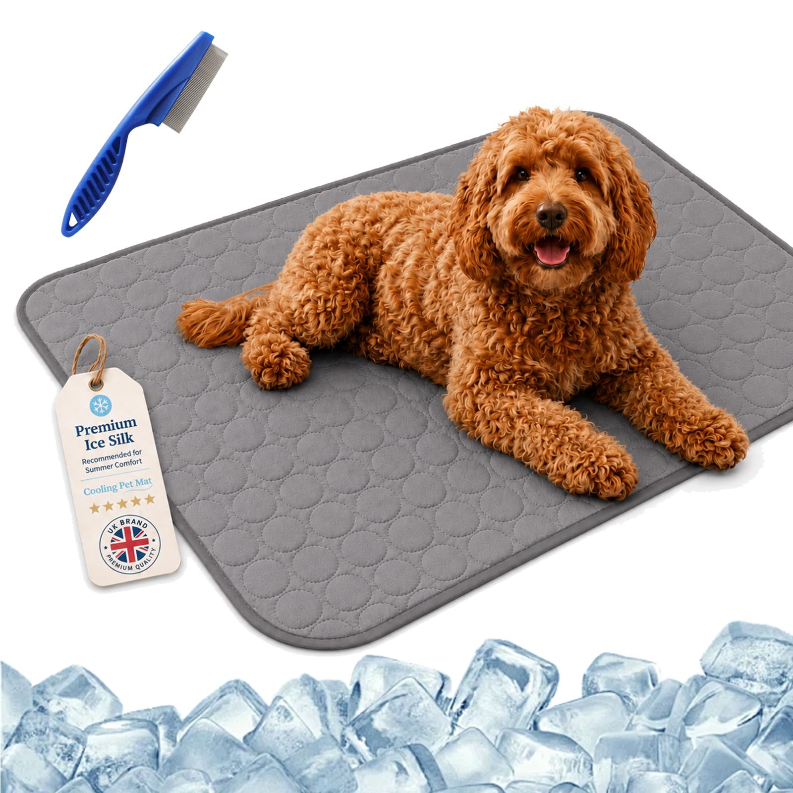 ChillPaws Cooling Mat - XS/S/M/L/XL/XXL Chilli Paws Cooling Mat with Washable Ice Silk Breathable,Instant Pet Cooling Blanket,Anti-Slip Chew-Resistant,for Crates Sofas&Summer Garden (Gray 2,70x55cm)