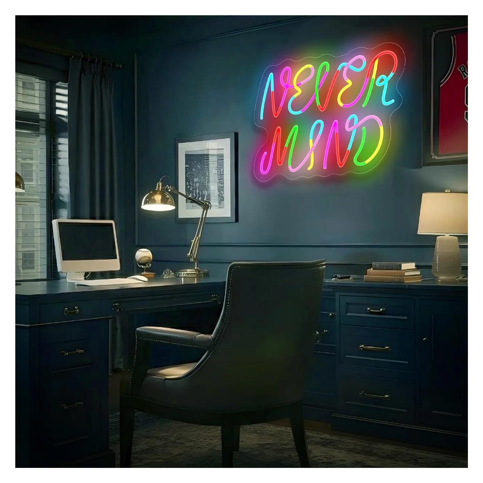 XENITE Luces Art Decoration Christmas Letrero De Neón Never Mind Con Ondas De Arcoíris Y Luz LED Regulable Por USB Para Dormitorio Oficina, Estudio, Sala De Recepción Decoración 39.1cmx30cm