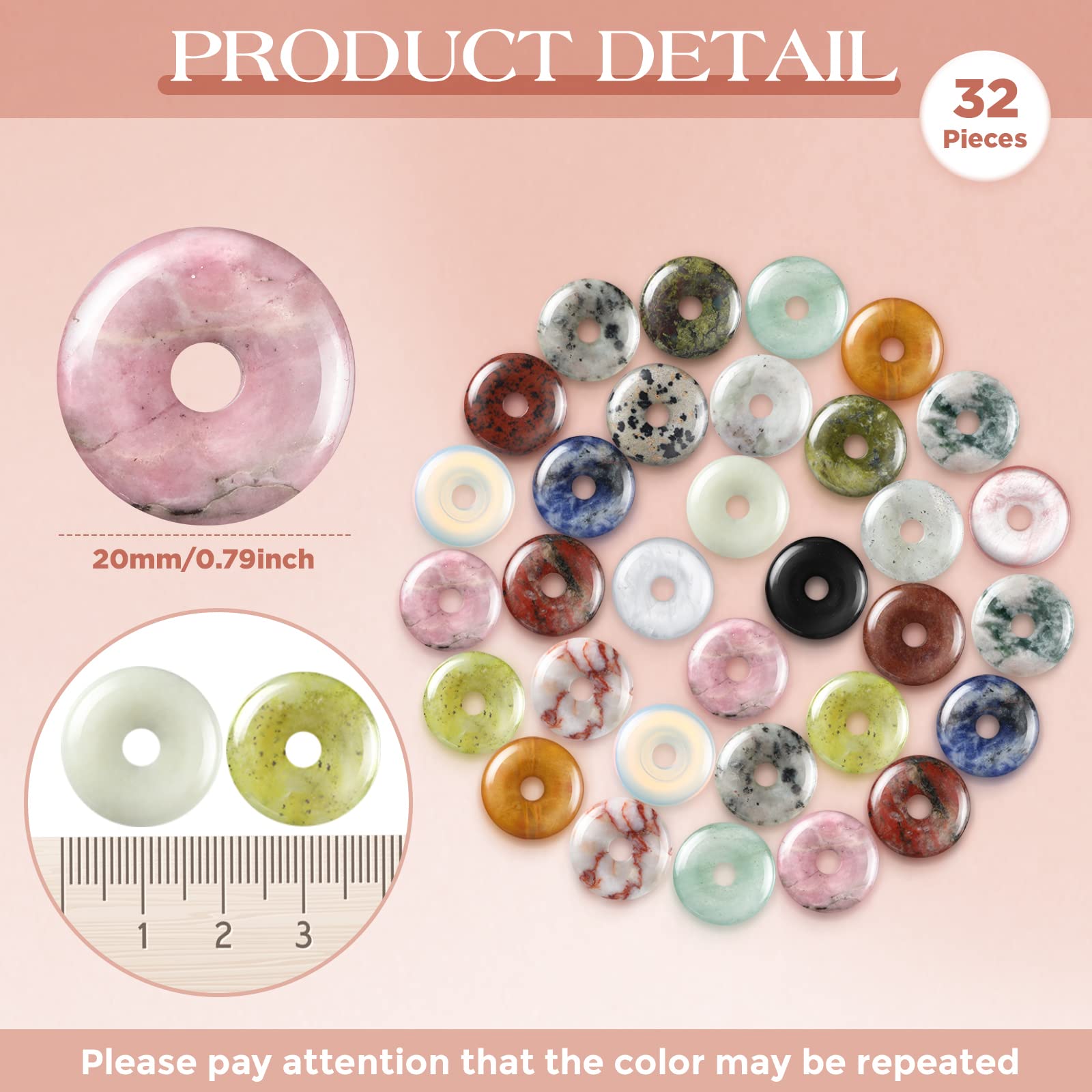 Stone Donut Natural Beads For Jewelry Making - Round Ring Pendants 20mm To 50mm Donut Stone Beads - Foto 7