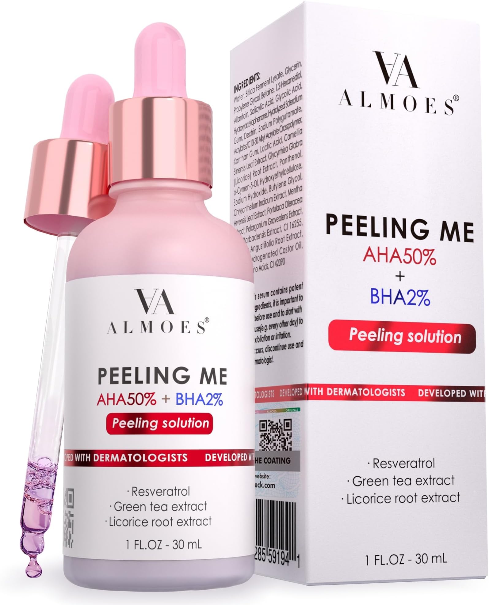 ALMOES Face Exfoliant Serum with AHA and 2% BHB to Remove Blackheads, Face Exfoliator for Tone and Texture,Pore Minimizer,Exfoliating Face Serum with Liquorice Root,Antioxidant,Smoothes Skin