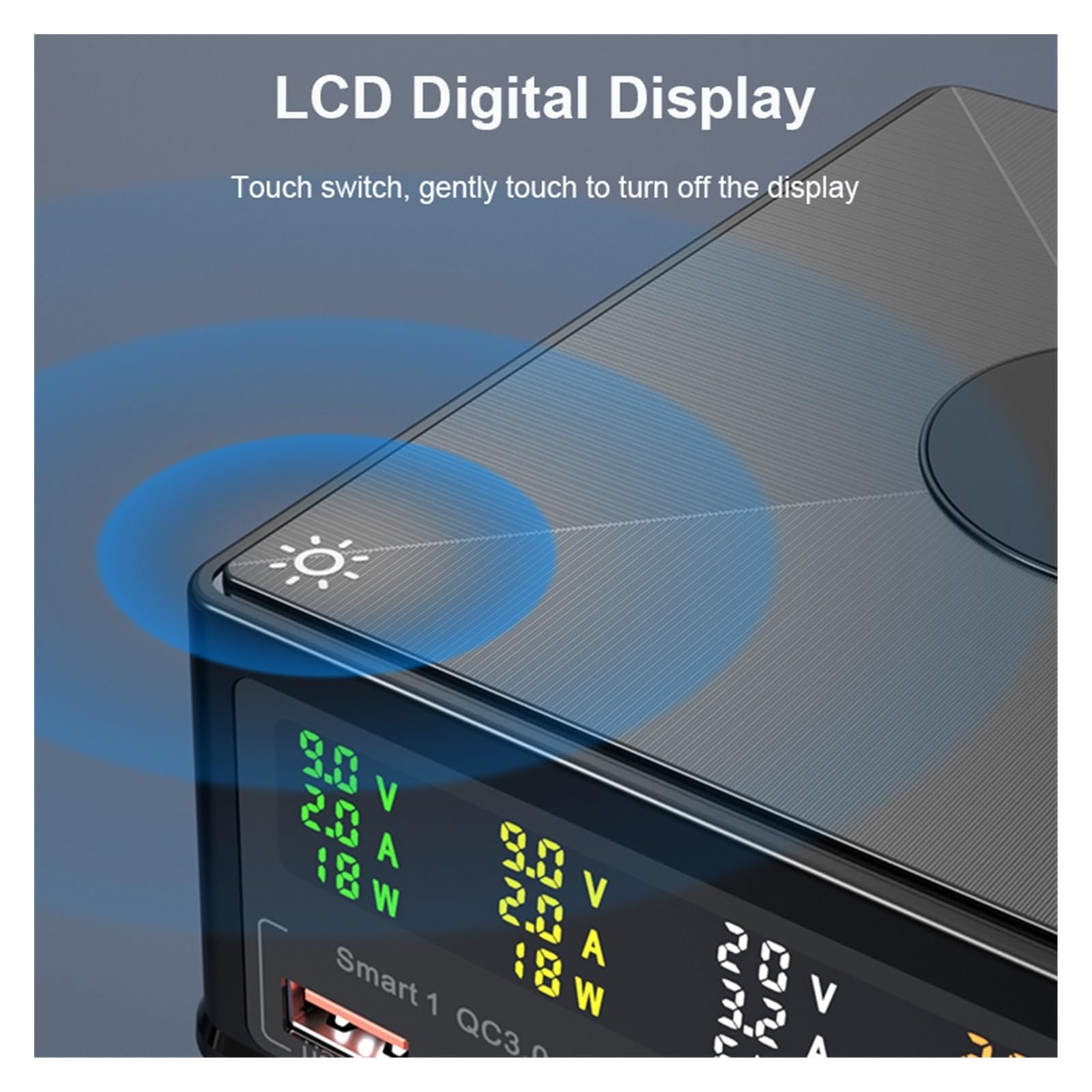 Caricatore USB C, Caricatore da tavolo USB C GaN da 160 W con display LED, caricabatterie wireless 6 in 1 PD 65 W QC3.0 Adattatore di alimentazione for stazione di ricarica rapida, Veloce, Efficiente