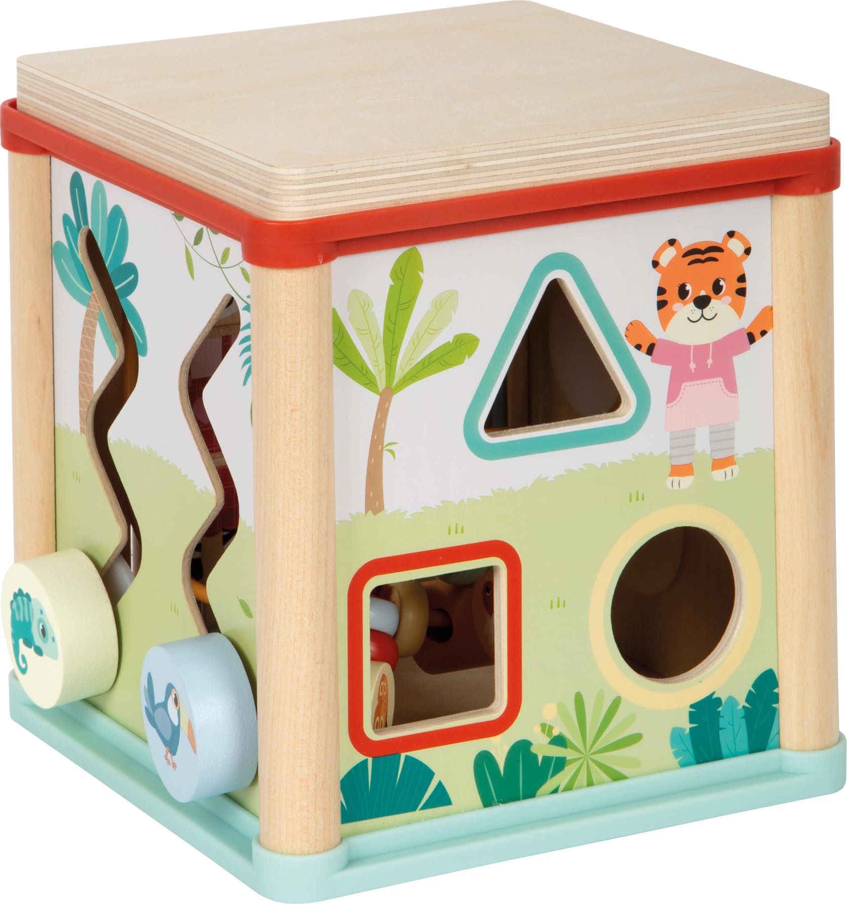 Small Foot Dado motricità Jungle Friends in Legno FSC® 100% Certificato, Dado Activity salvaspazio con 5 superfici di Gioco, Gioco didattico per Bambini da 1 Anno, 12765