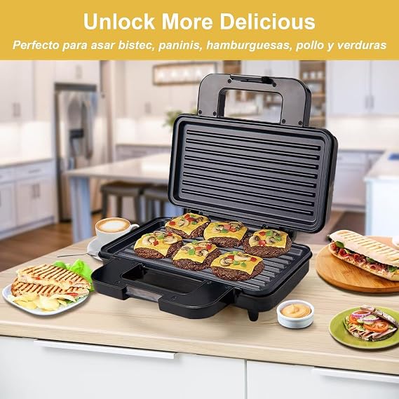 Electric Steak Grill Maker, 1000W Double-sided Heating with Non-Stick Plates, LED Indicator, for Crispy Sealed Toasties, Sandwich, Chicken Steak, Grilled Fish, BBQ, Easy Clean Compact Design
