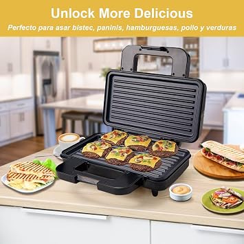 Electric Steak Grill Maker, 1000W Double-sided Heating with Non-Stick Plates, LED Indicator, for Crispy Sealed Toasties, Sandwich, Chicken Steak, Grilled Fish, BBQ, Easy Clean Compact Design