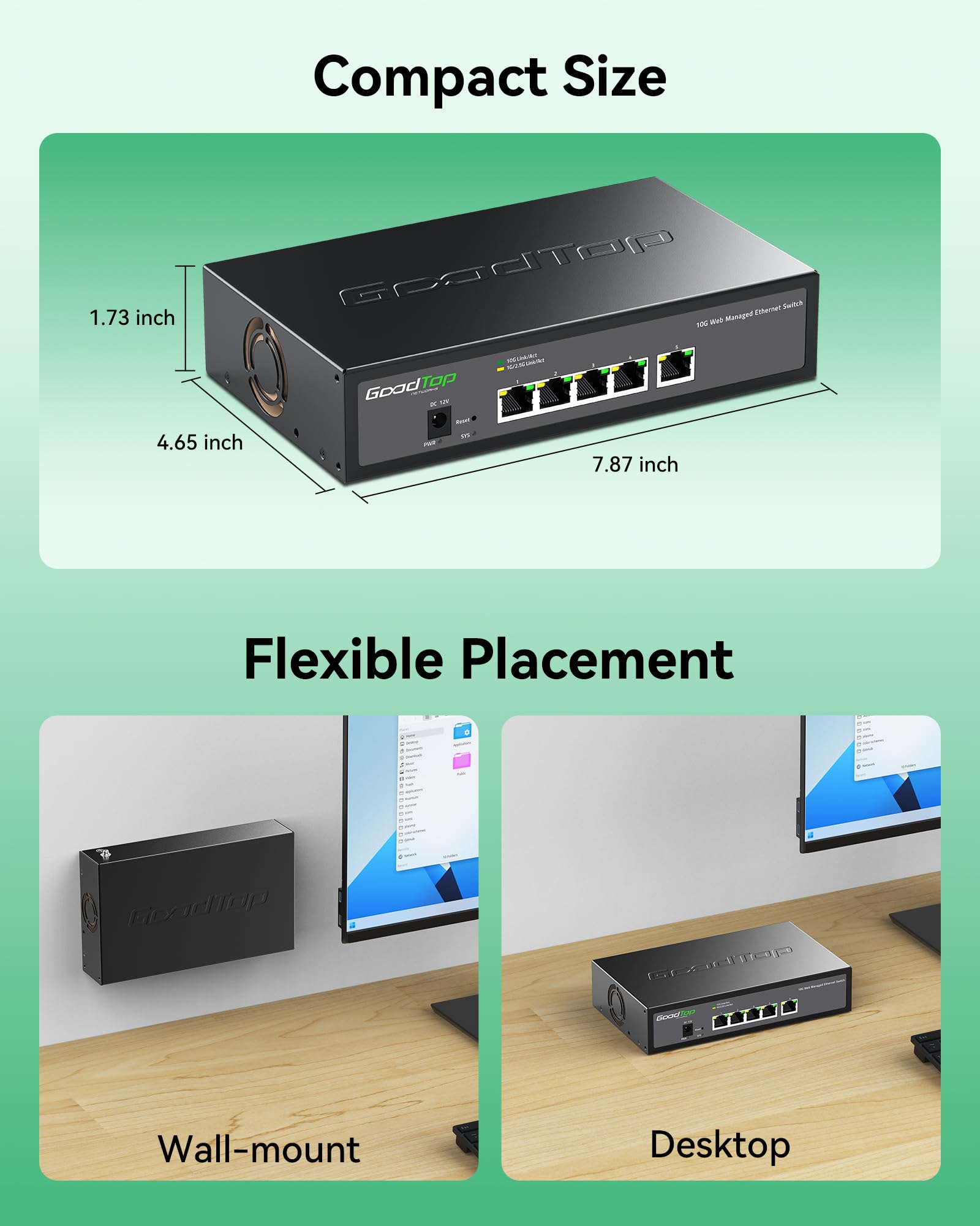 5-portowy przełącznik zarządzany 10 G, LAN Switch 10 Gbit z cichym
