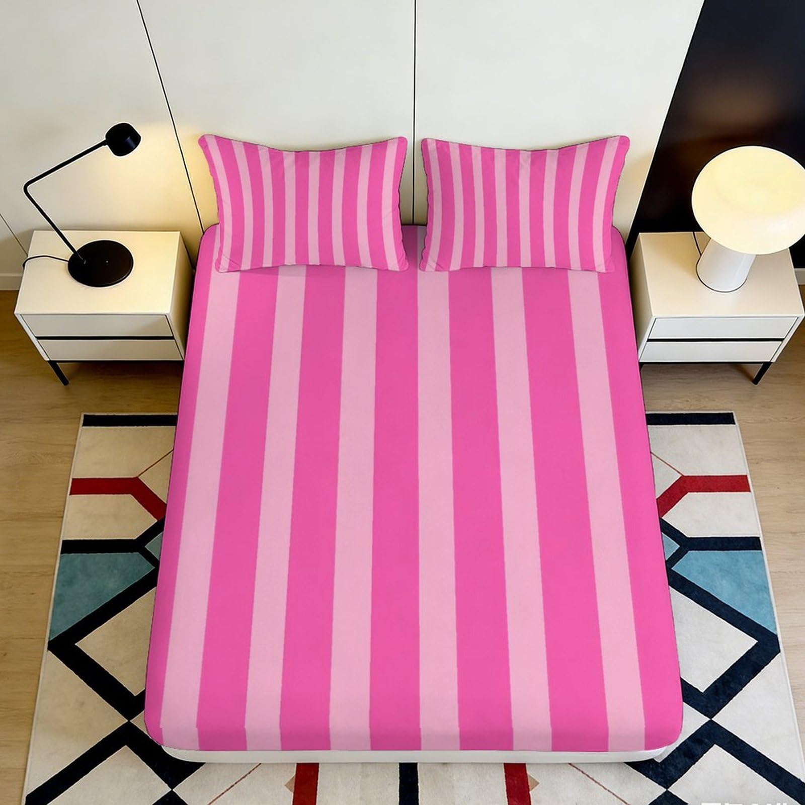Pnayamiorkfel Style-4 3D Printed Pink Stripe Fitted Sheet Microfiber Soft Touch Youth Stripe Bed Sheet For Bedroom Guest Room Decor 90X200x25cm