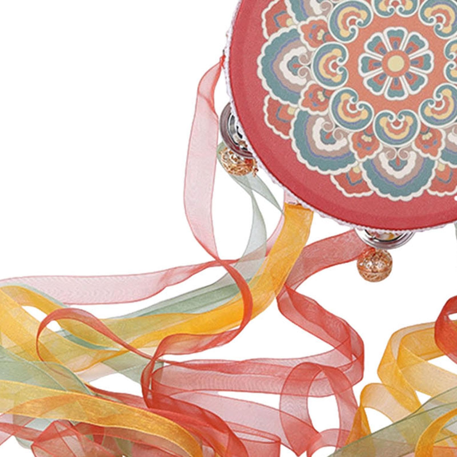 Tamburello Tamburello a Mano Tamburo Decorativo Tamburello con Nastri Campanelli Elegante Realizzato Resistente Adatto per Adulti Bambini