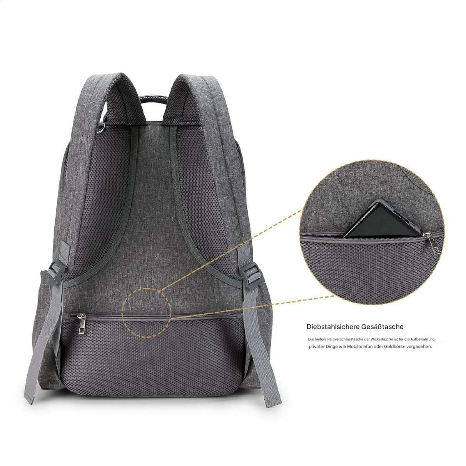 Bolso cambiador para mujer, mochila grande para pañales, mochila de doble capa, bolsa de viaje impermeable de gran capacidad y puerto de carga multifuncional