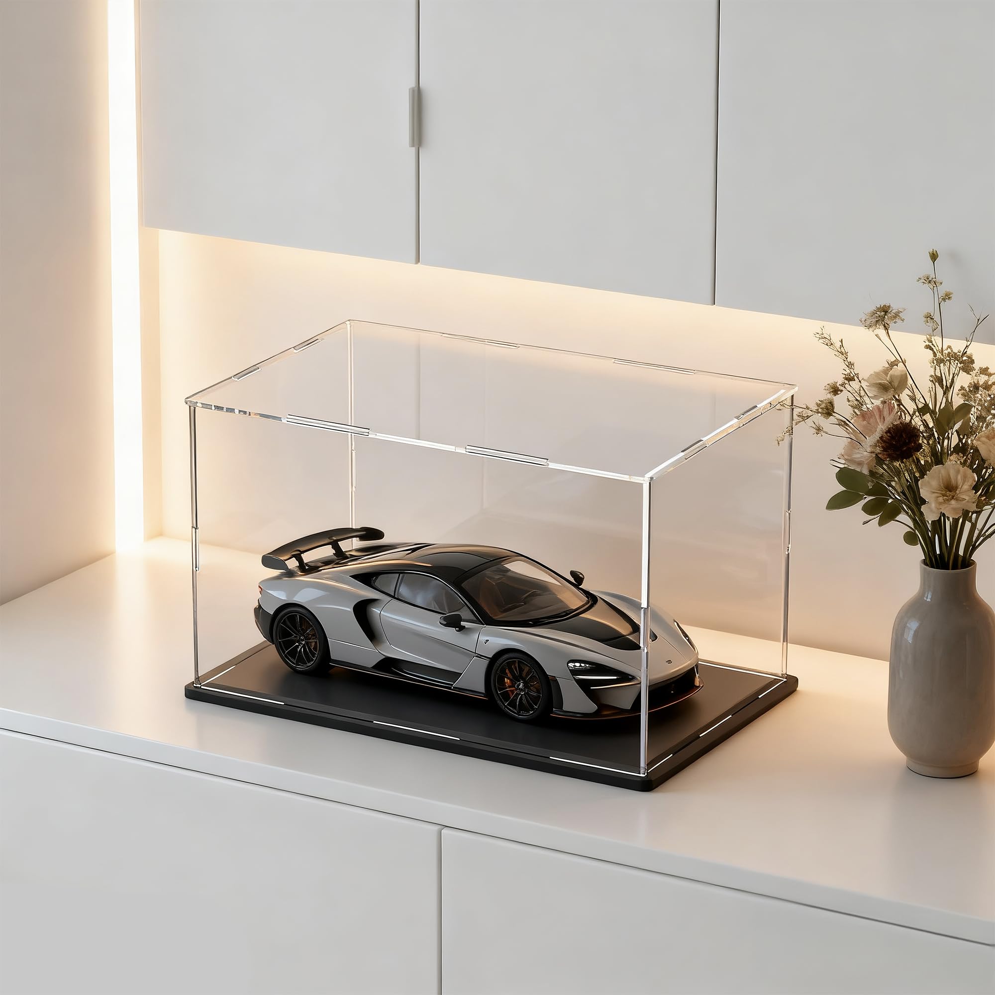 Vitrina de 13 x 6.7 x 6.3 pulgadas, caja de exhibición acrílica para coleccionables, vitrina acrílica a prueba de polvo con tapa y base negra mate para modelos y figuras de acción