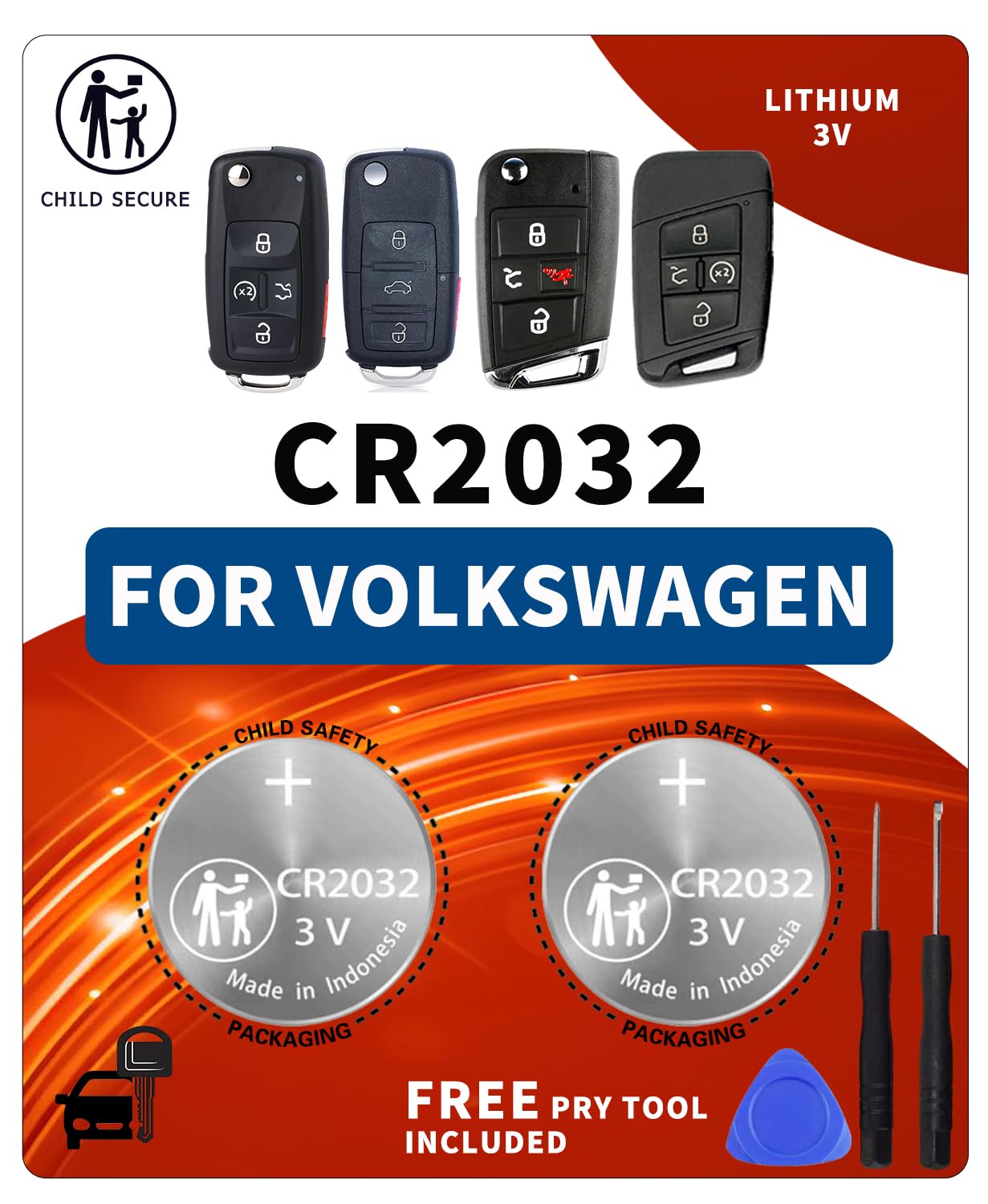 Zamienne breloki do VW Volkswagen (Atlas Jetta Tiguan Passat Golf Alltrack Beetle Taos GTI ID4 CC Touareg Routan Eos Rabbit Arteon) akumulator zdalnego sterowania (2 sztuki)