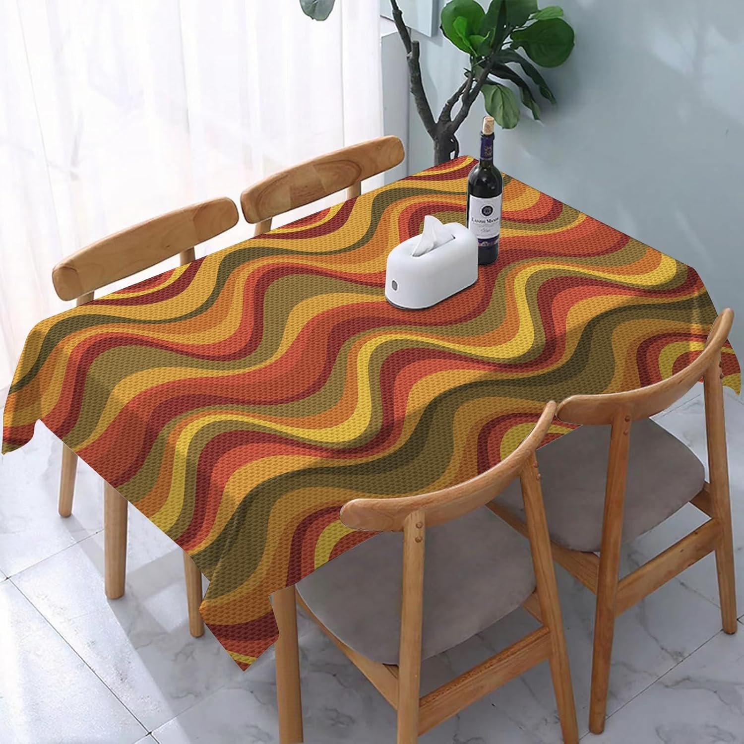 Mantel Mesa Rectangular Rayas Onduladas, Manteles Antimanchas Colorido, 3D Impresión Mantel Impermeable Lavable para Cocina Salón Comedor, 140x300 cm Q.P1150