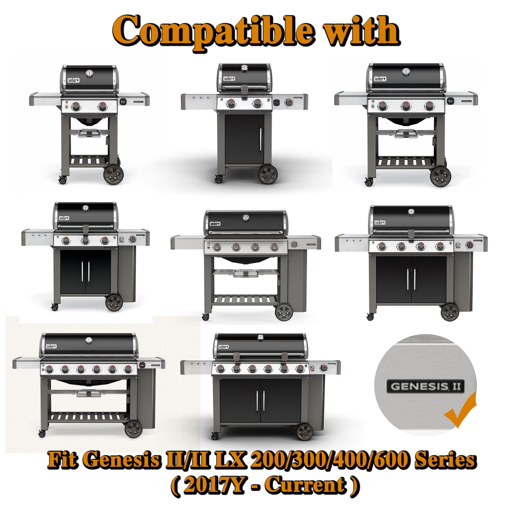 67445 Genesis II Grill Wheel Replacement Parts for Weber Wheels 8 Inch Genesis II/II LX 200 300 400 600 Series Grill Parts Weber Genesis II E-310 II E-410 II E-330 II E-610 II E-210 GS4 BBQ Parts 4