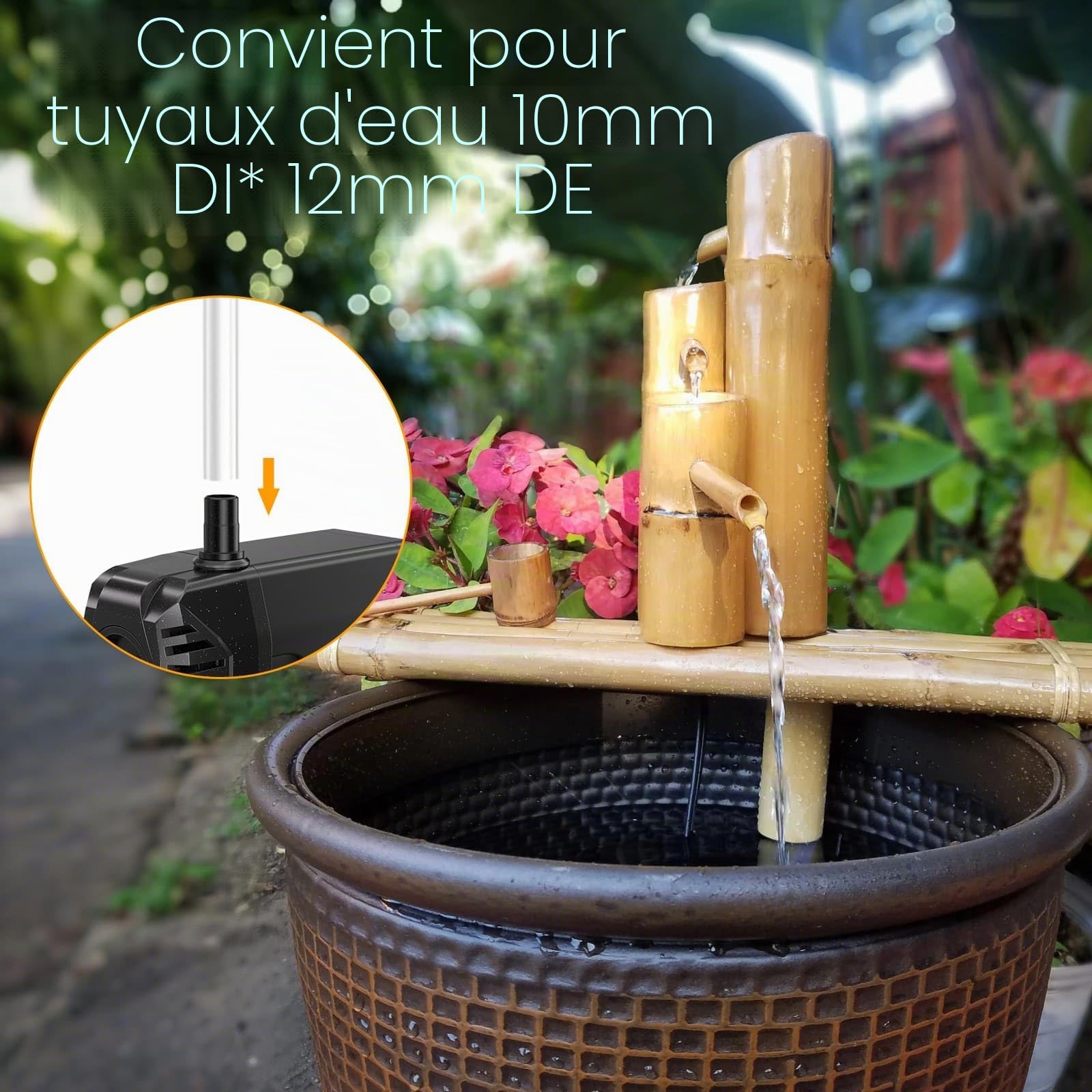 Biling Pompe à eau 10 W 875 l/h pour pompe solaire de bassin de 12 à 20 W avec filtre et protection contre la marche à sec, fontaine solaire d'extérieur utilisée avec panneaux solaires pour petits