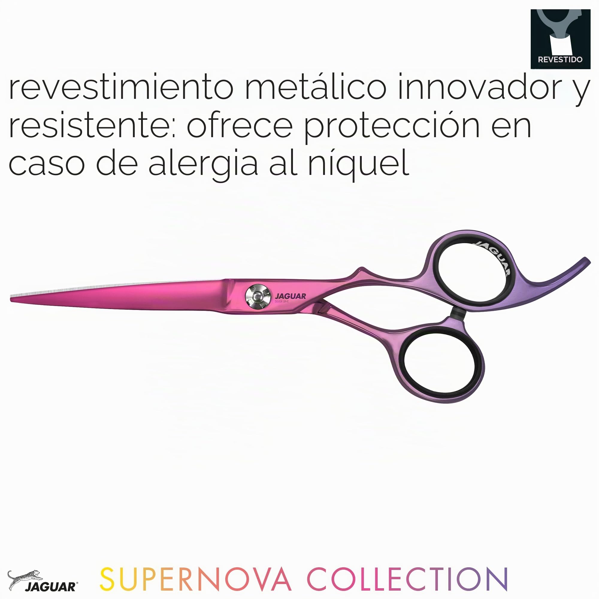 JAGUAR JaguART NYA - Tijeras de peluquería con diseño de grúa, con gancho forjado y ojo de pulgar en ángulo, revestimiento metálico hipoalergénico y resistente