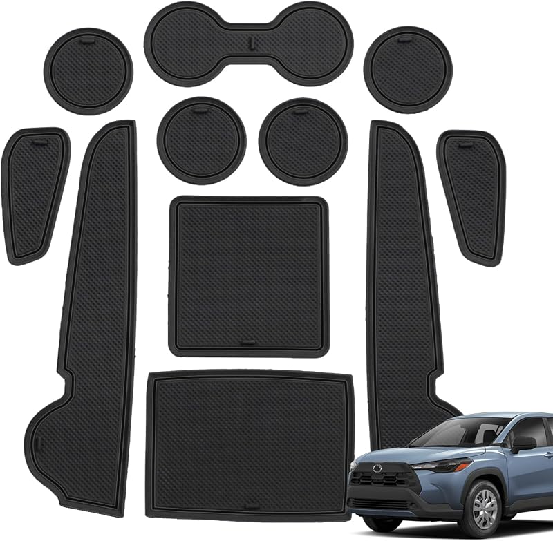 Kit de 11 Tapetes de Silicone para Porta-Copos Toyota Corolla Cross 2022–2026 KOOGEN Preto