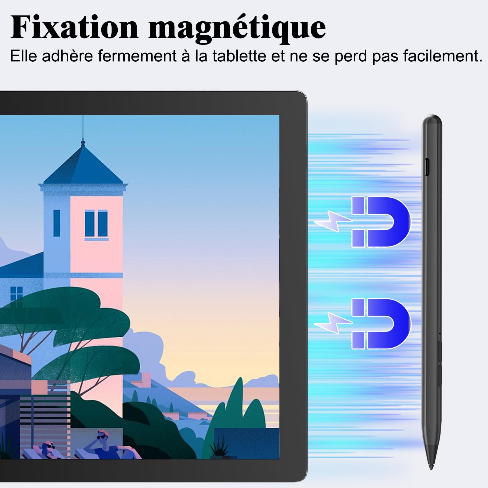Stylet Microsoft Surface, 4096 Niveaux Pression, Inclinaison & Rejet de Paume, Magnétique, Charge Rapide 1H, Surface Pro 11/10/9/8/7/6/5/4/3/X, Go 4/3/2/1, Laptop 6-1, Studio, Book 3/2/1 (Gris)