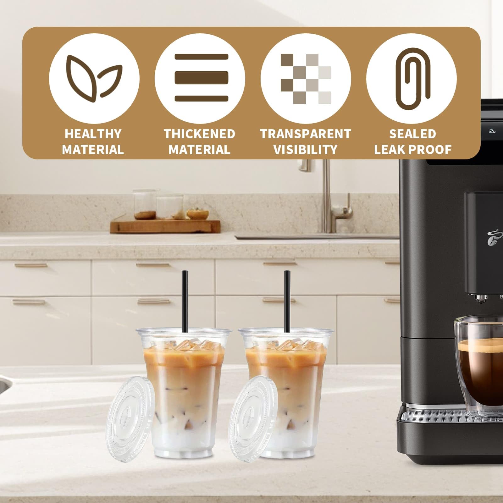DYUEE Lot de 50 gobelets à smoothie de 500 ml avec couvercles et paille, gobelets recyclables et réutilisables avec papier étanche, gobelets à café transparents pour les boissons en déplacement