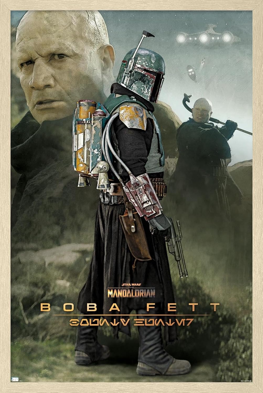 Trends International Star Wars: The Mandalorian Season 2-Boba Fett Wall Poster with Magnetic Frame, 22.375" x 34", Print and Black Hanger Bundle