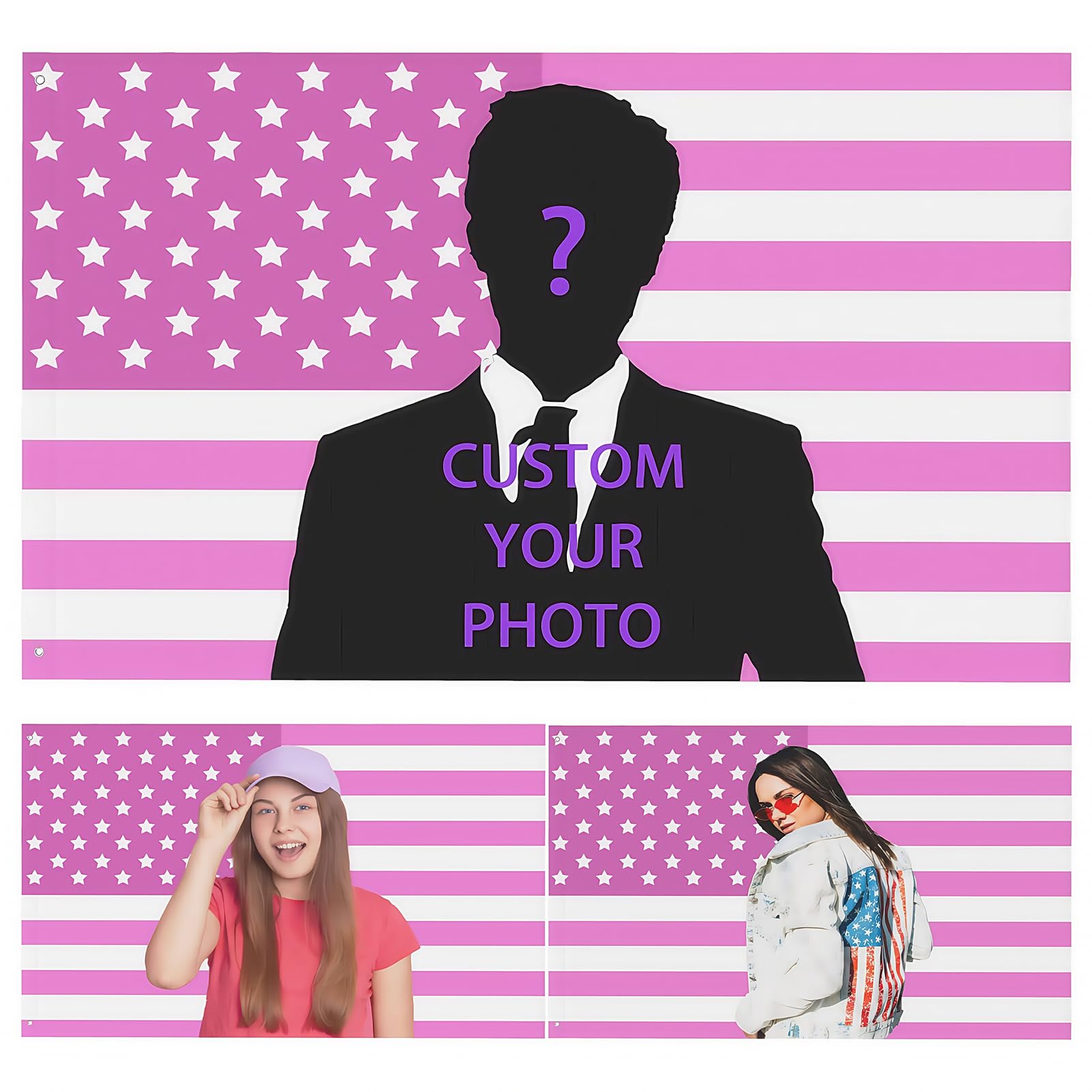 Custom American Flag 3 x 5FT | Personalized American Flag Banner | Different Size & Background Available-Funny Design for Bedrooms,Clubs,Concerts,Bars,Wall Decor (Pink Flag)